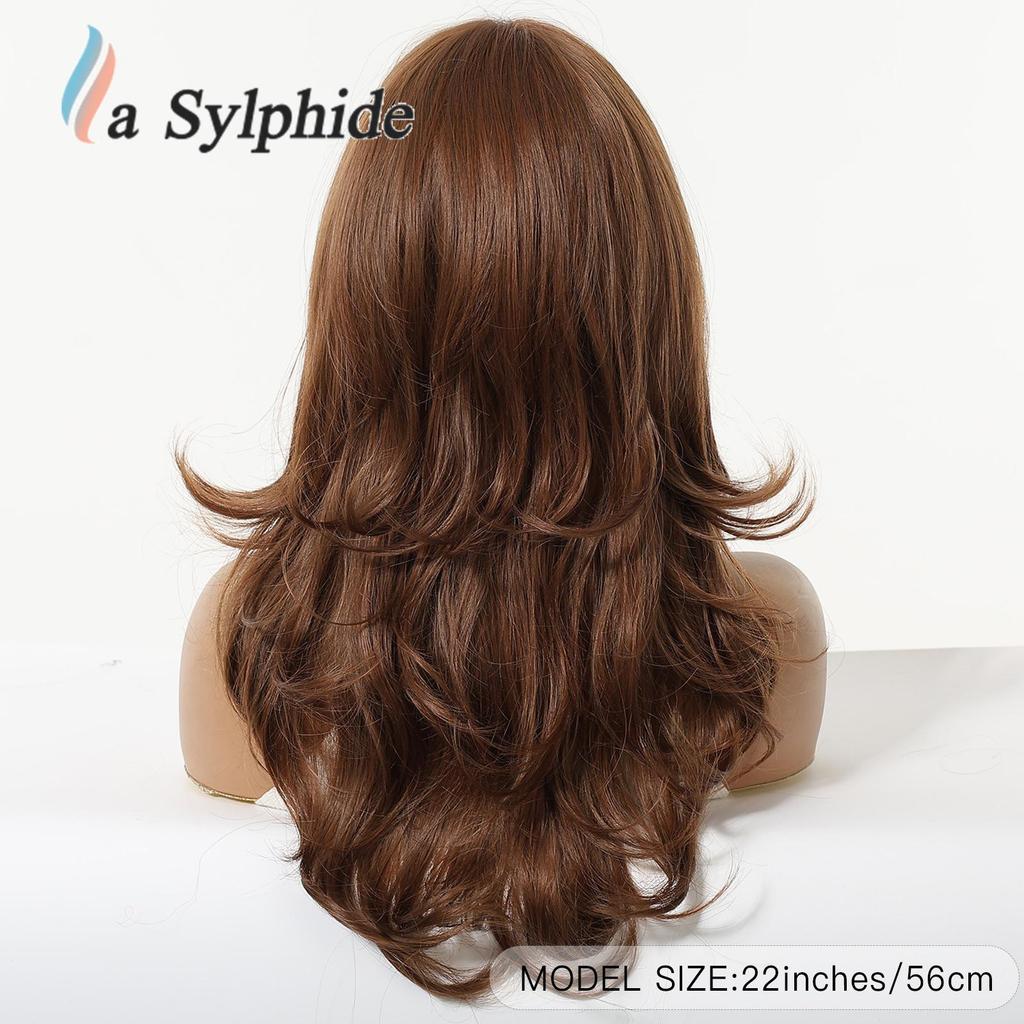 Perruque Marron Foncé pour Femme avec Frange Aérienne - Soie Haute Température, Finition Naturelle Lisse, Filet Rose