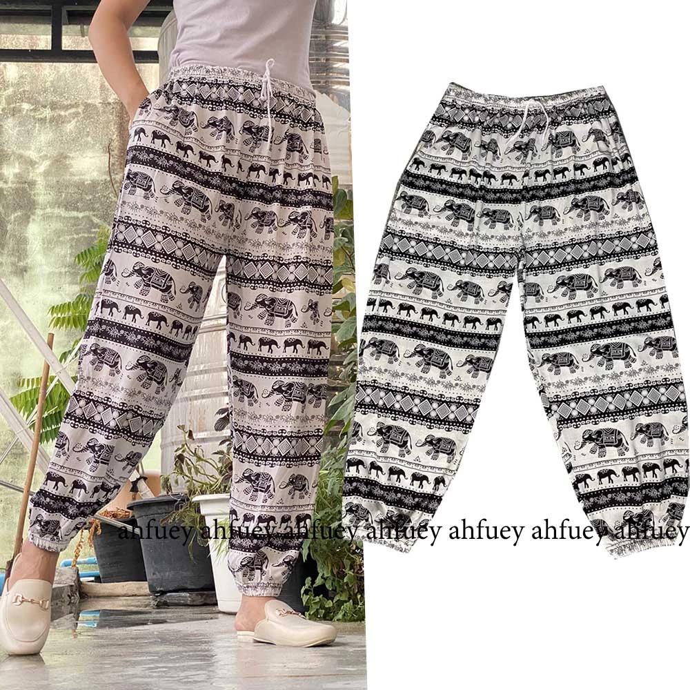 Elephant Pants Long Adjustable Elastic High Waistband Strap Jumper  Unisex Man Women Print Thailand Casual Streetwear Beach Bohemian Retro Vintage