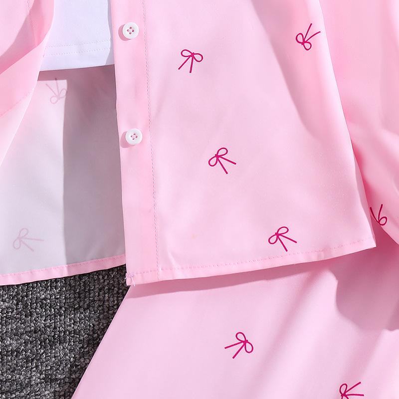 Girls Suit Burst Children's Clothing Spring, Summer Autumn Sunscreen Suit New Children's Long-sleeved Shirt + Wide-legged Trousers 2pcs