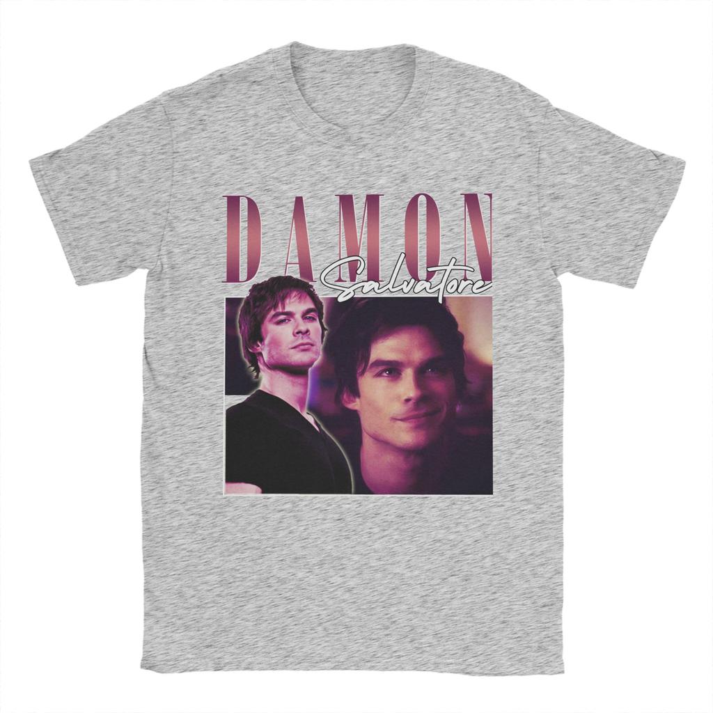 Damon Salvatore Ian Somerhalder The Vampire Diaries TShirt for Unisex O Neck Pure Cotton T Shirts Short Sleeve Tees Clothes