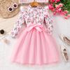2-7 Years Girls' Floral Print Mesh Dress with Collar and Belt Girls Spring Autumn Winter Dress