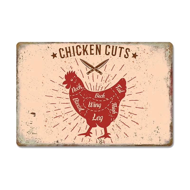 Chickens Tin Signs Metal Vintage Poster Rooster Hens Eggs Retro Plaque Wall Stickers Painting for Farm Door Home Decor