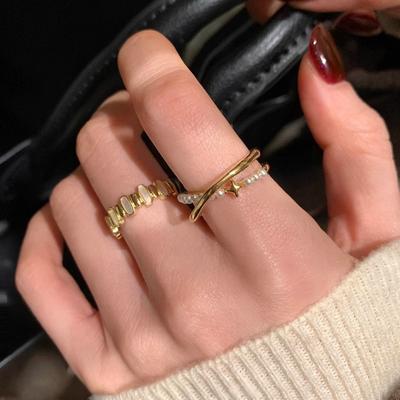Mother of Pearl Double Cross Ring Women's Spring and Summer Design Index Finger Ring Ring Tide