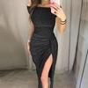 Women's Package Hip Slit One Neck Dresses Shiny Gowns Dresses Evening Dresses
