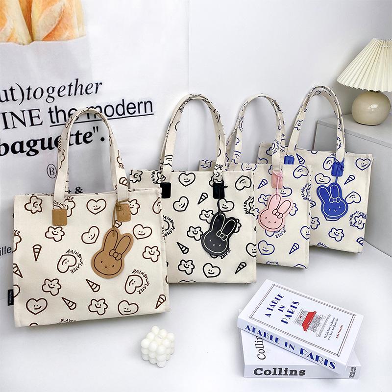 Cute Cartoon Canvas Shoulder Bag - Large Capacity, Fashionable & Versatile Heart Tote for Women