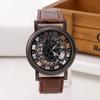 Módní Business Skeleton Hodinky Pánské Gravírování Duté Reloj Hombre Společenské Křemenné Náramkové Hodinky Kožený Řemínek Dámské Hodinky