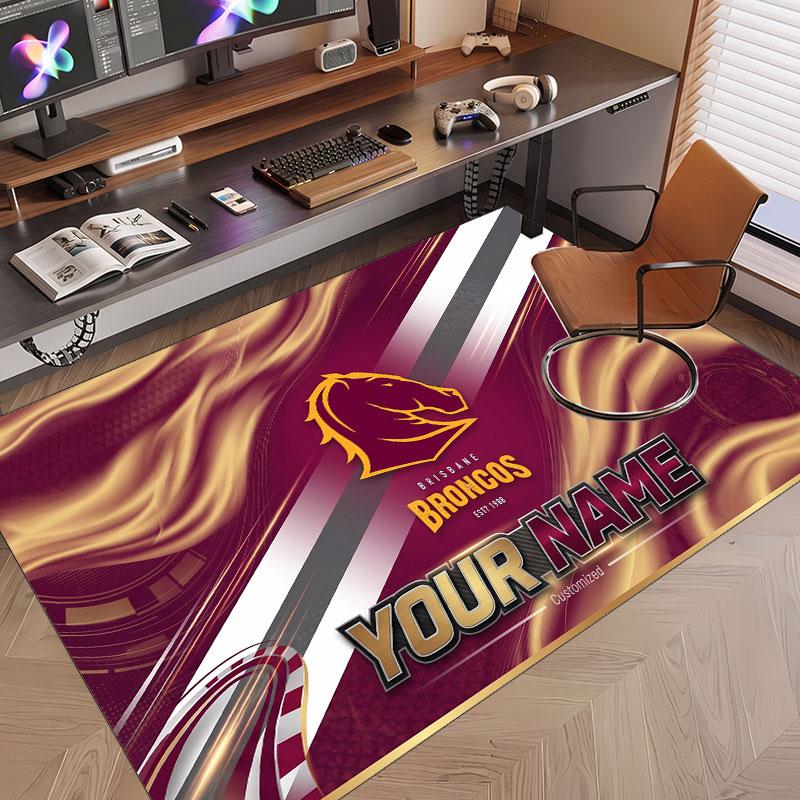 Benutzerdefinierter Teppich Brisbane Broncos Muster Druck Name Text Weicher Rutschfester Boden Teppich für Zuhause Innen Dekoration