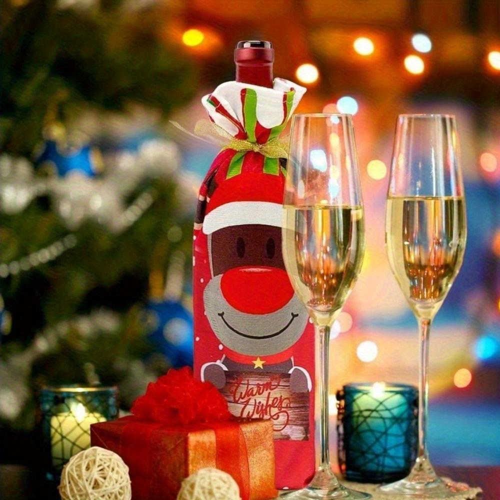 1/3pcs Festive Christmas Wine Bottle Gift Bags with Drawstring Closure - Reusable Tote Bags Featuring Santa, Snowman Designs