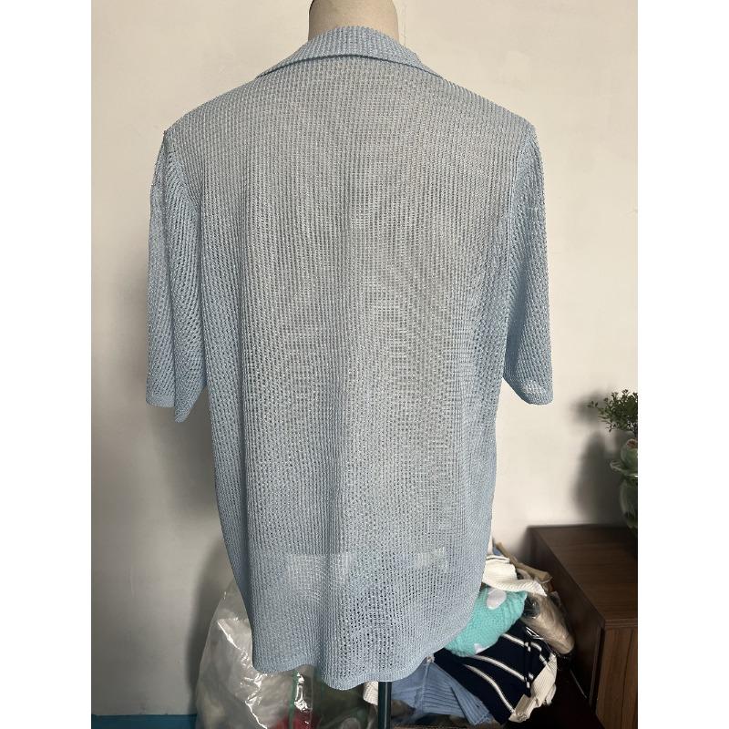 Herren Casual Kurzarm Strickjacke Hemd Sommer Einfarbig Atmungsaktiv Oberteil