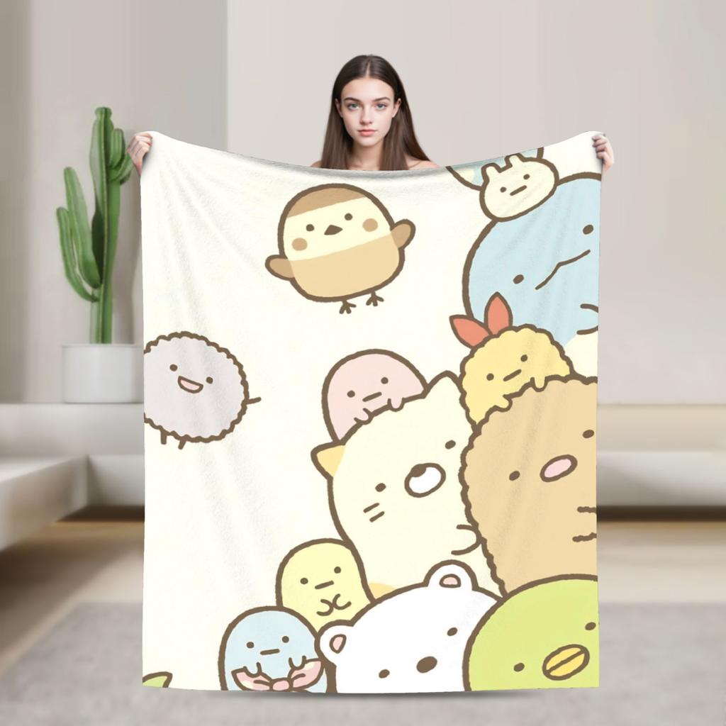 Sumikko Gurashi Cartoon Flannel Throw Blanket Shirokuma Penguin for Bedspread Knitted Blanket Car Lightweight Multifunction