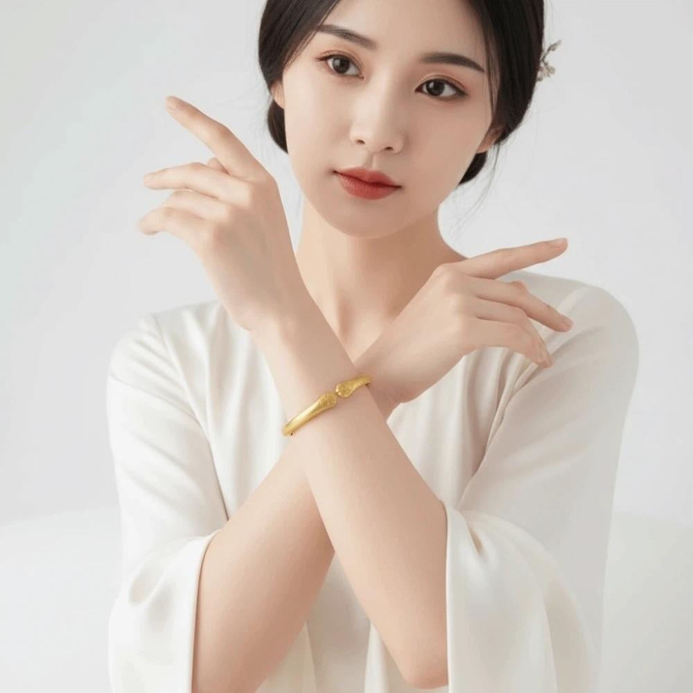 Baby Armlet Metal Opening Bangle Carved Pattern Frosted Golden Wrist Jewelry  Versatile