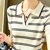 Stylish Contrast Color Knit Short Sleeve Top – Youthful, Slimming, and Fashionable