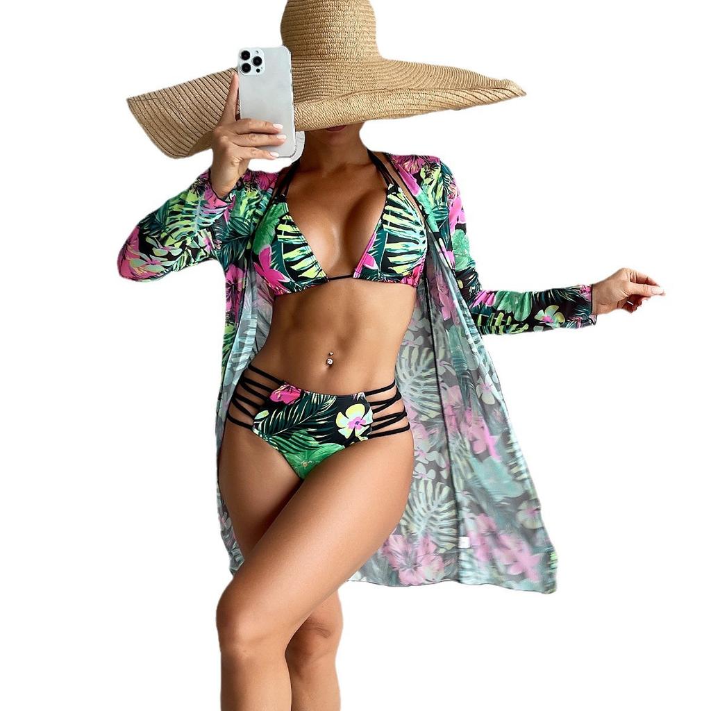 1011 new European and American multi-color printing fashionable and sexy bikini BIkini three-piece women's swimsuit