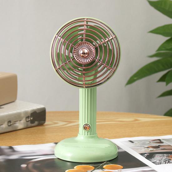 Retro Desk Fan Quiet Powerful Small Table Fan 3 Speed USB Rechargeable Personal