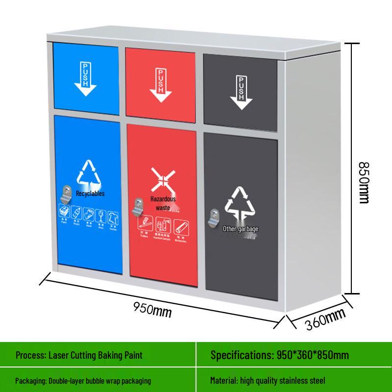 Large Outdoor Stainless Steel Triple Recycling Bin