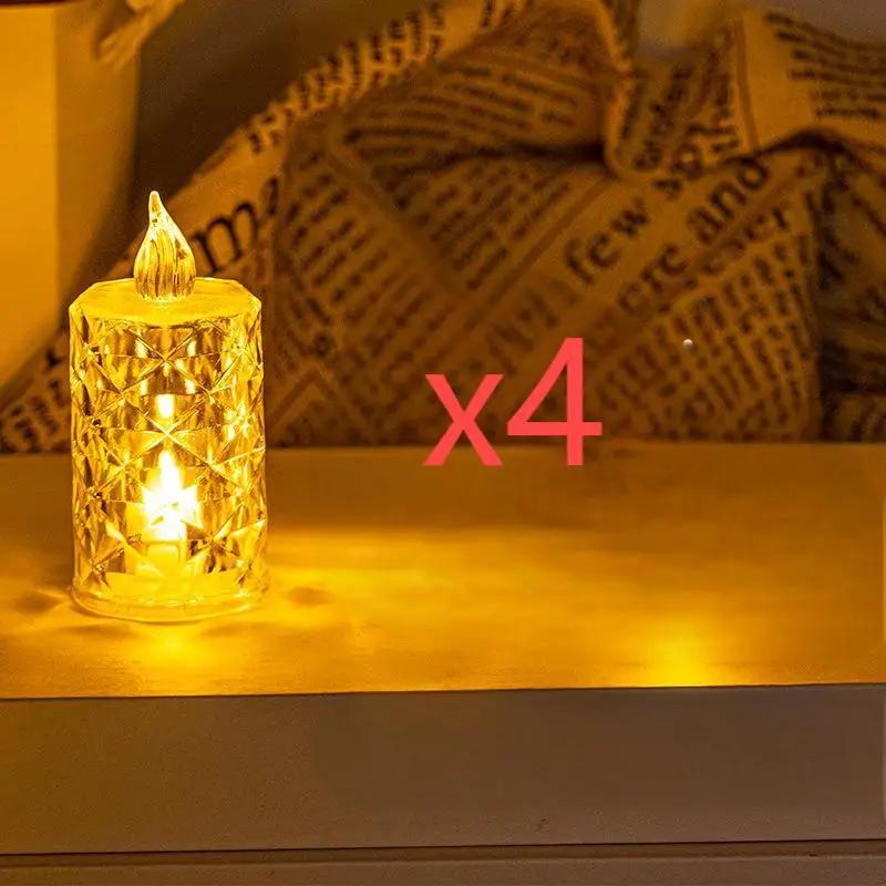 3pcs/Set Crystal Flameless Candle Light Non-Fire Led Electronic Tea Light Flameless Electronic Transparent Crystal Candle Light
