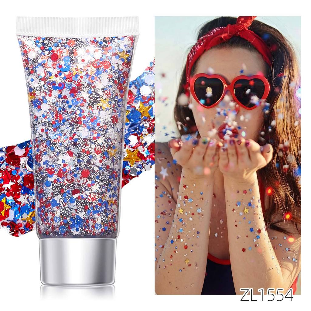 Independent Day Glitter Star Face And Body Gel With Sparkling Shine For Festival Celebration