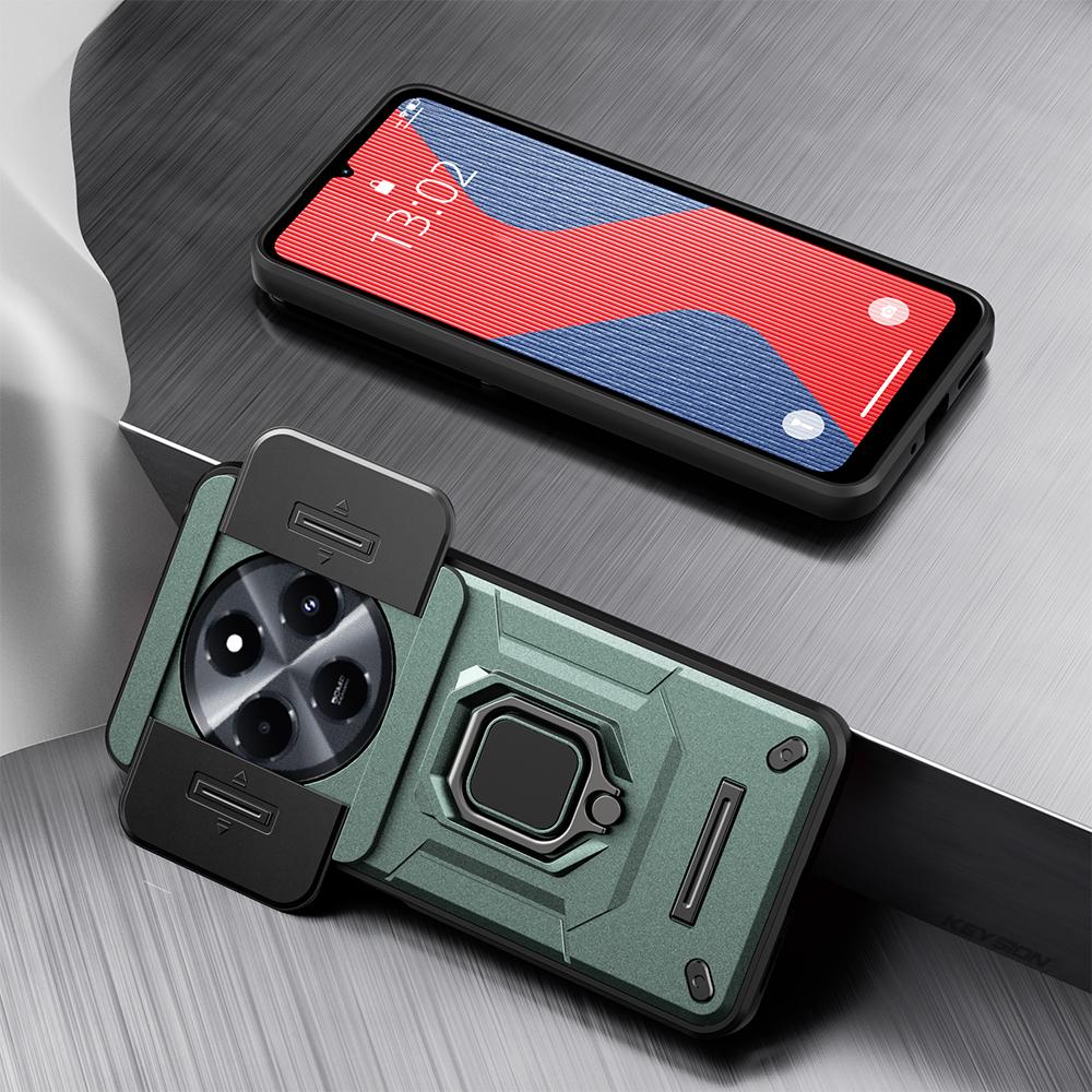 

KEYSION Противоударный защитный чехол для Xiaomi POCO C75 Силиконовый + Поликарбонатный слайдер для камеры, защитное кольцо, подставка, чехол для телефона POCO C75 for POCO C75 зелёный