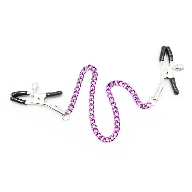 Erotic Nipple Clamps with Iron Chain and Leather Clips for Adult Pleasure