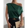 Women's Vest Summer Fashion Peplum Slant Neck Pinch Pleat One Shoulder Asymmetric Vests