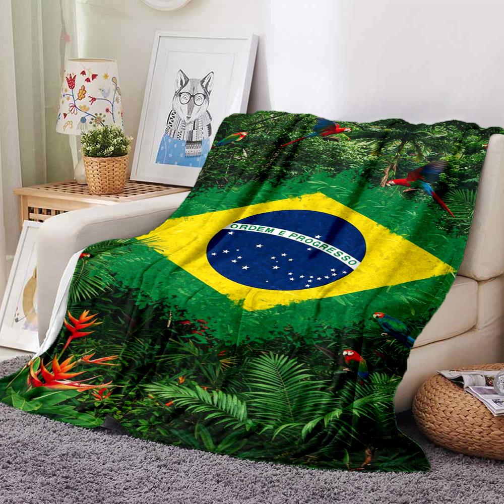 Bandeira Brasileira Print Flannel Blanket High Quality Warm Comfortable Cover for All Seasons Perfect for Gifts Home Decor