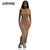 Saia feminina de verão cor sólida sexy plissado vestido de ombro oblíquo fenda vestido longo fino
