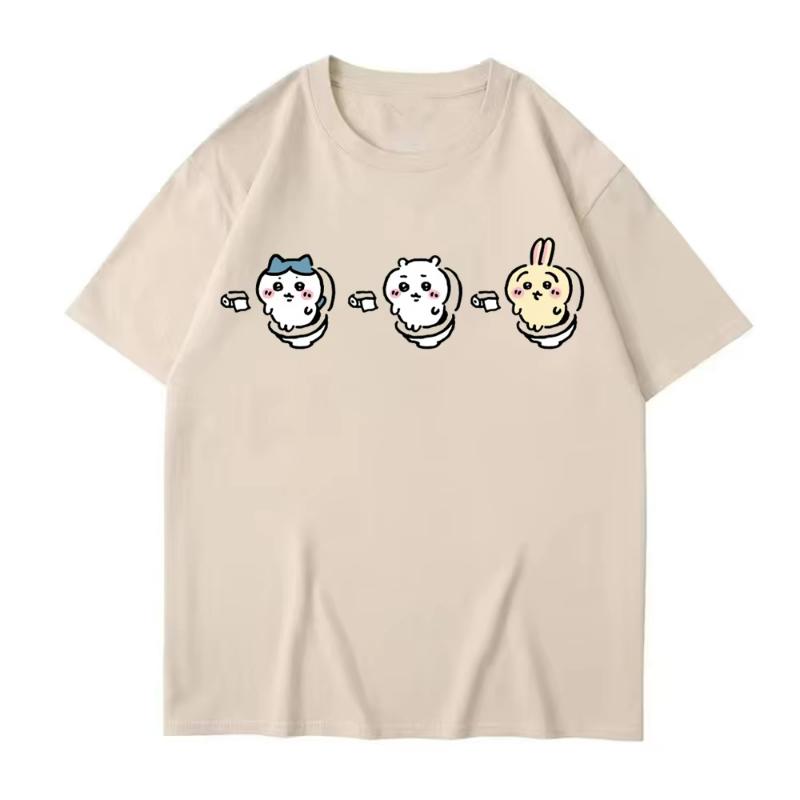 Funny Chiikawa Toilet T Shirts for Women Summer Graphic Short Sleeve Cotton Tees Men T-shirt Couple Street Casual Tops Clothing