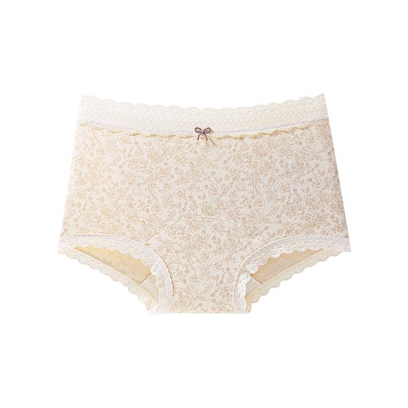 Female Spring and Autumn Vintage Floral Pure Cotton 10A Antibacterial Crotch Skin Friendly Breathable Stretch Mid Waist Flat Angle Panties