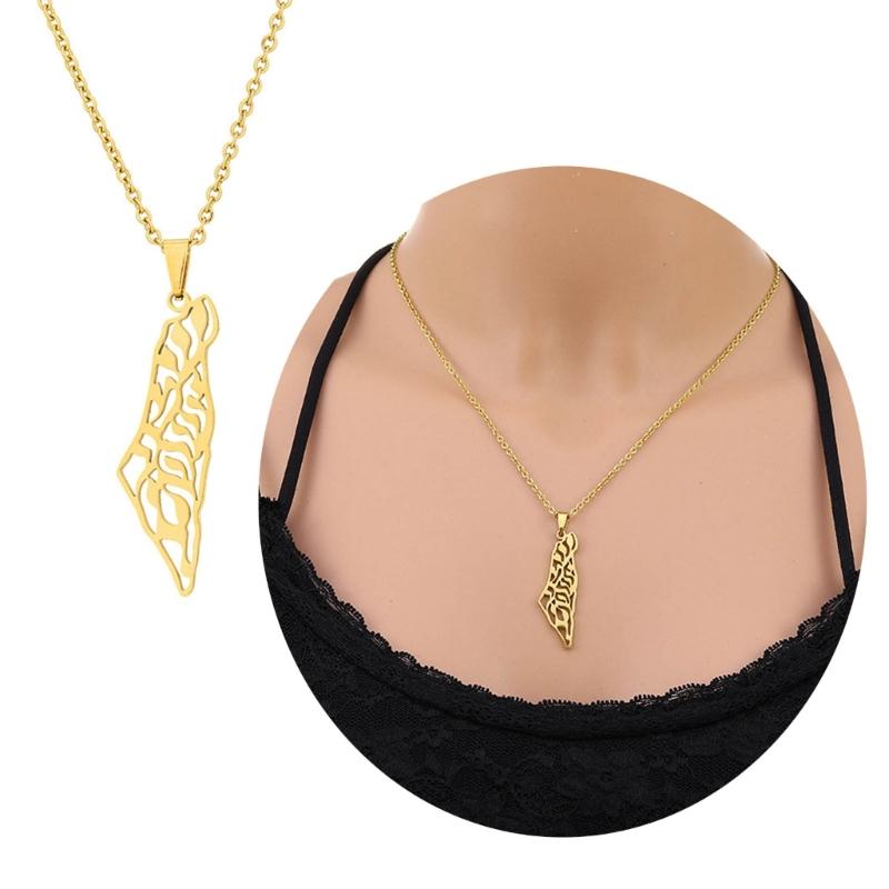 ISR and PS Map Necklace for Men Women Stainless Steel Gold Silver Color Pendant Necklaces Neckchain Jewelry