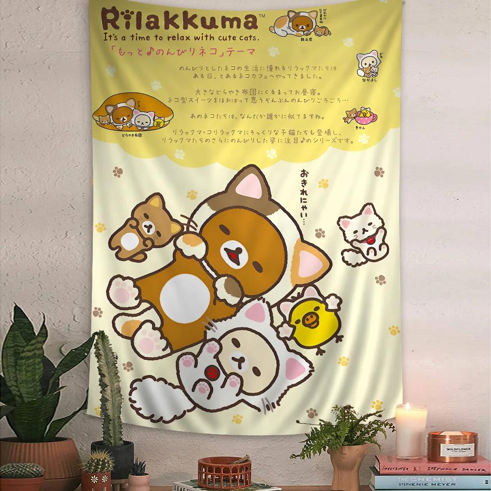 VIKAMA Kawaii Cartoon Lazy Bear Tapestry Bohemian Japanese Style Wall Hanging Cute Home Bedroom Wall Decor