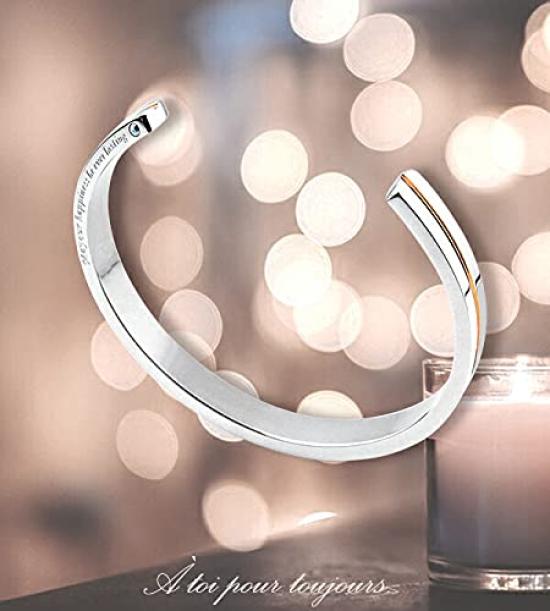Simple Stainless Steel Bangle with Cubic Zirconia and Rose Gold Perfect As a Birthday Centerline, Gift. [Women's Size] [May Emerald]