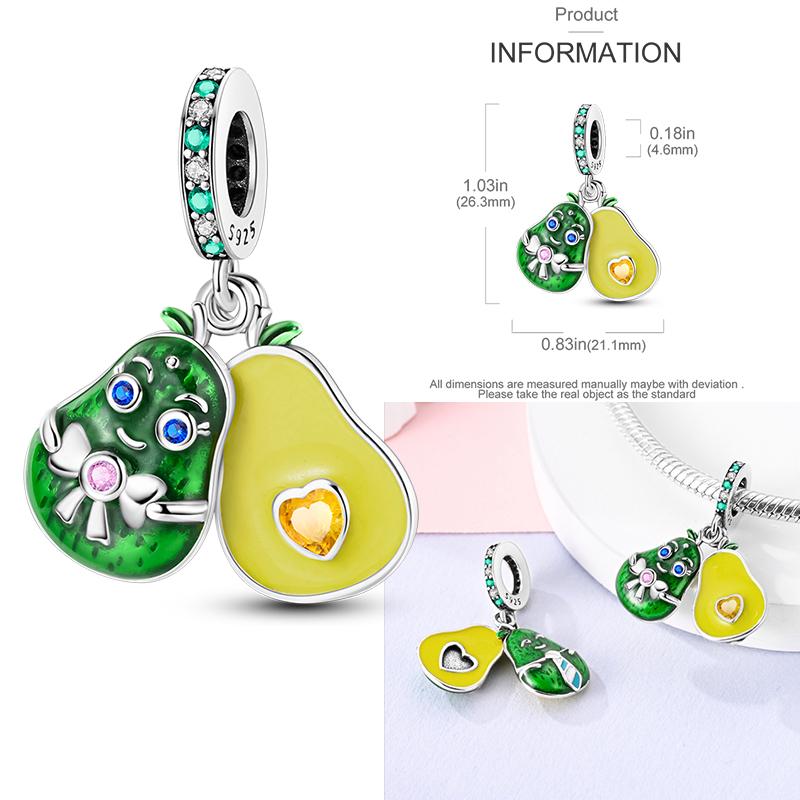 Delicious Food Series Copper Cherry Strawberry Avocado Sweet Charms Beads Fit Original Bracelet For Woman Diy Jewelry Making