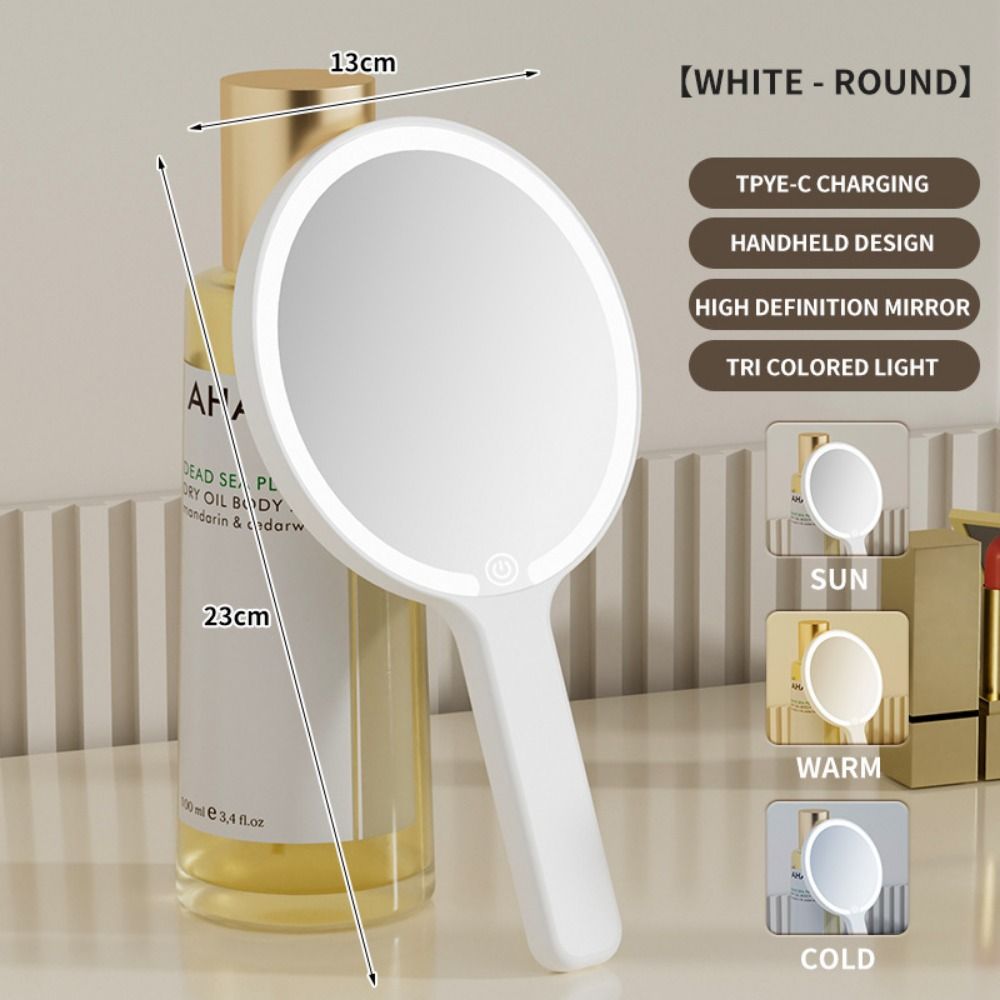 Square/Round Lighted Hand Mirror Fill Light Portable Vanity Mirror LED Makeup Mirror  Pocket