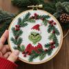 1 Set Christmas Embroidery Kit Adults Beginners Green Hair Elf Wreath Pre-Stamped Cross Stitch Craft Embroidery Starter Kit DIY Enthusiasts Gift