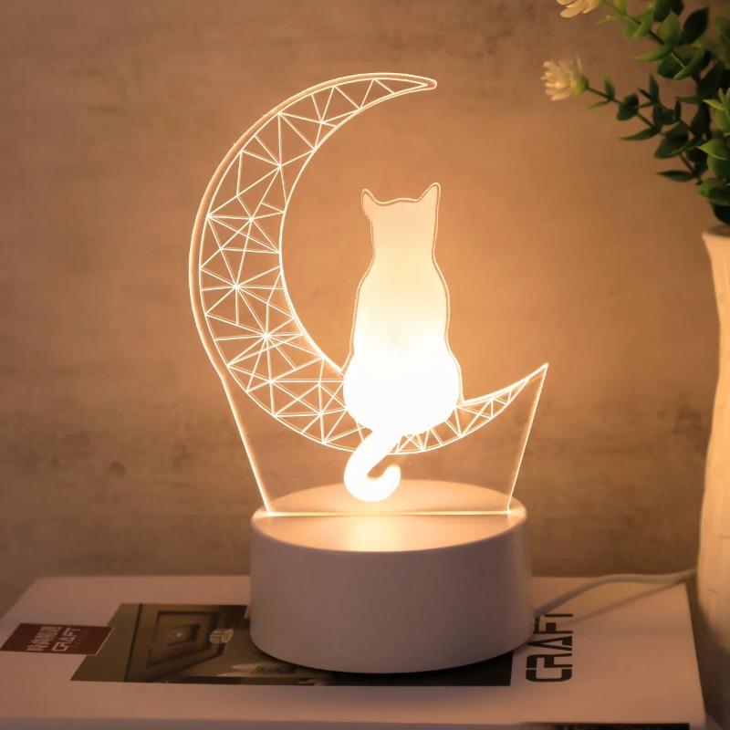 1pc Moon Cat 3D Night Light USB Desk Lamp Bedroom Desktop Ambient Light Cute Kids Gift Holiday Birthday Home Decor Lamp