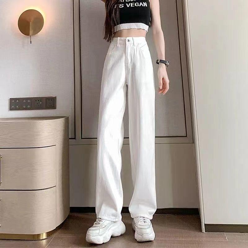 2025 Early Autumn Women s Petite Retro High-Waist Wide-Leg Blue Jeans Medium