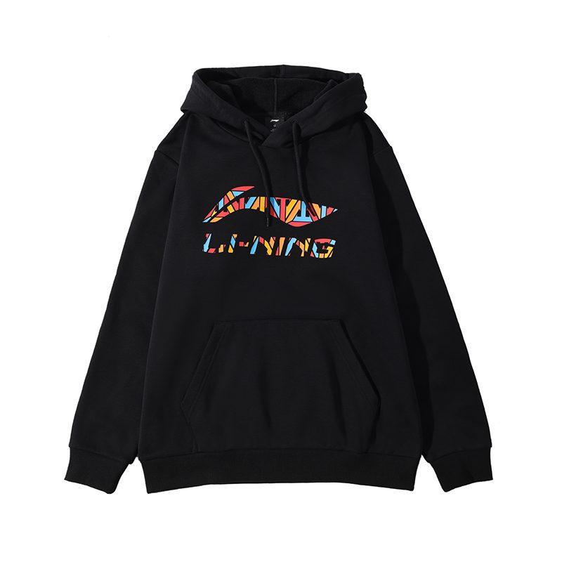 Li Ning Sports Fashion Collection Multicolor Letter Logo Loose Fit Fleece Lined Print Hooded Long Sleeved Sweatshirt YWDT337-1