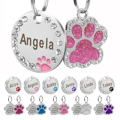 Personalisierter Hund Katze ID-Tag Bling Strass Welpe Kätzchen Namensschilder Anti-Verlust Haustier Halsband Zubehör Kostenlos Gravierte Haustierprodukte