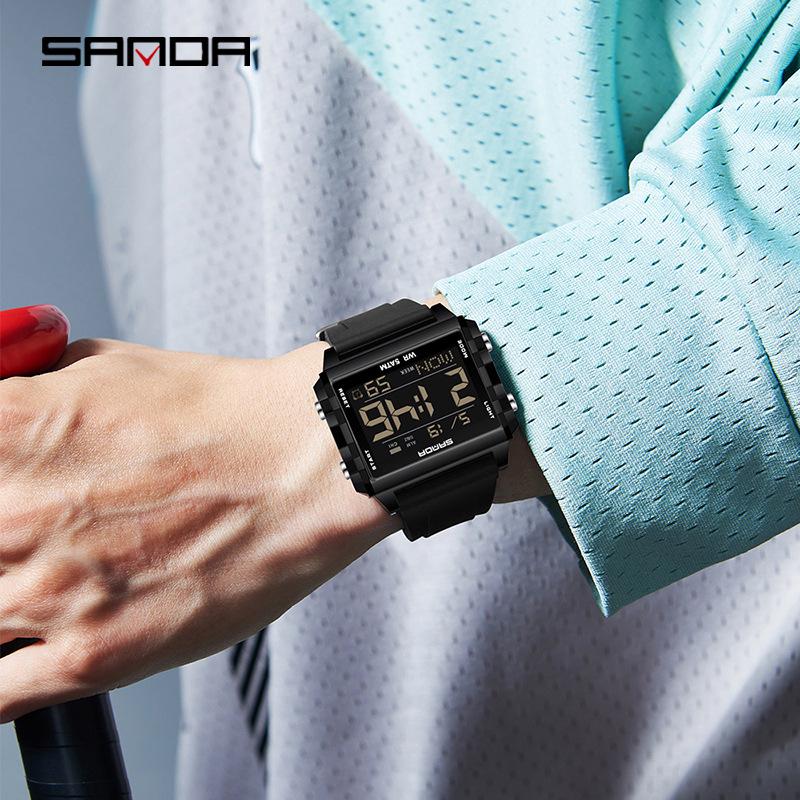SANDA Men's Luminous Waterproof Sports Watch - Square Design with Multifunctional Countdown Timer