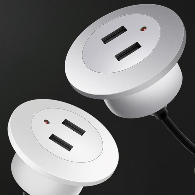 2 Port USB Desktop Embedded Charger For Mobile Phone USB Computer Desk Data Line Splitter Charging Adapter