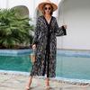 Cotton print resort beach jacket sunscreen cardigan long bikini top swimsuit blouse