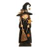 Vintage Wooden Witch Ornaments Figurine, Halloween Statues with Rustic Home Decor Broom Pumpkin Black Cat, Fall Farmhouse Tabletop Decorations