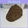 Vintage Leopard Print Corduroy Beret With Wide Brim For Fashionable Women