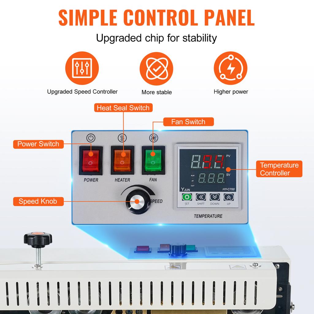 SucceBuy Horizontal Bag Band Sealing Machine Continuous Band Sealer Machine Carbon Steel for 0.02-0.8 Mm Plastic Bags Films