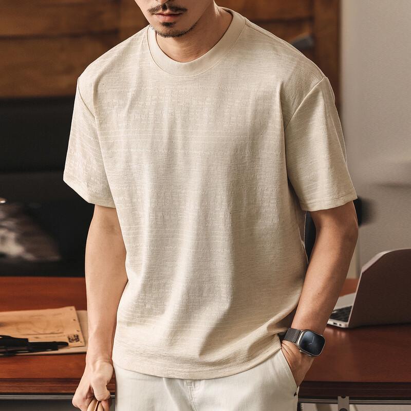 Men s Textured Jacquard Linen Blend T-Shirt L