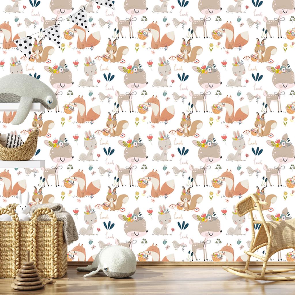 Animals Forest and Flowers Wallpaper for Living Room and Bedroom 50x1000