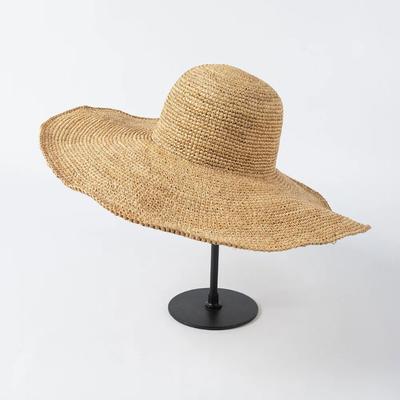 Gorra de verano de ala ancha de 10 cm de rafia natural para mujer, gorra para el sol, sombrero de playa para vacaciones y ocio
