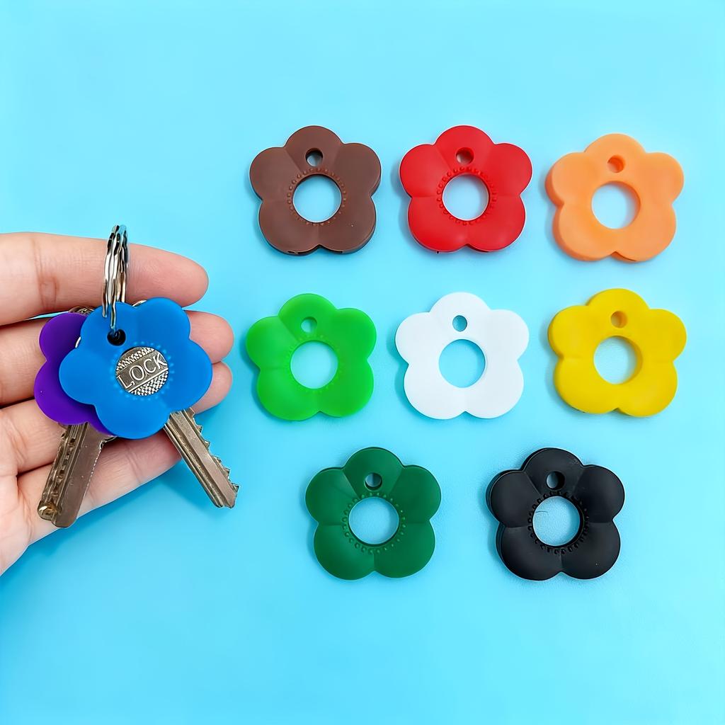Multi-Color Flower-Shaped Silicone Keycap - Durable Key Protection Covers with Color-Coded, Easy-To-Install Keychain Organizer