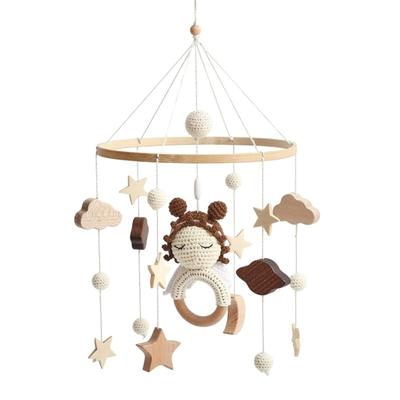 Wood Baby Mobile Crib Hanging Toy Handcrafts Crochet Angel Pendant Auditory Sensory Stimulation Newborns Nursery Gift
