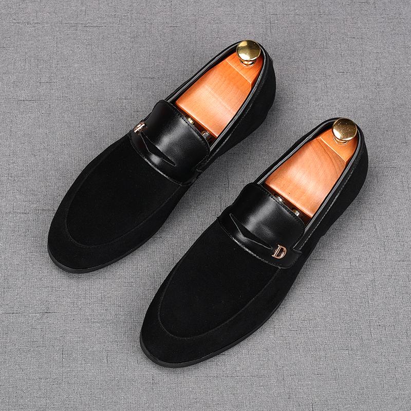 Fashion Fashion New Men's Suede Leather Flats Shoes Male Designer Comfortable Penny Loafter Homecoming Wedding Dress Footwear